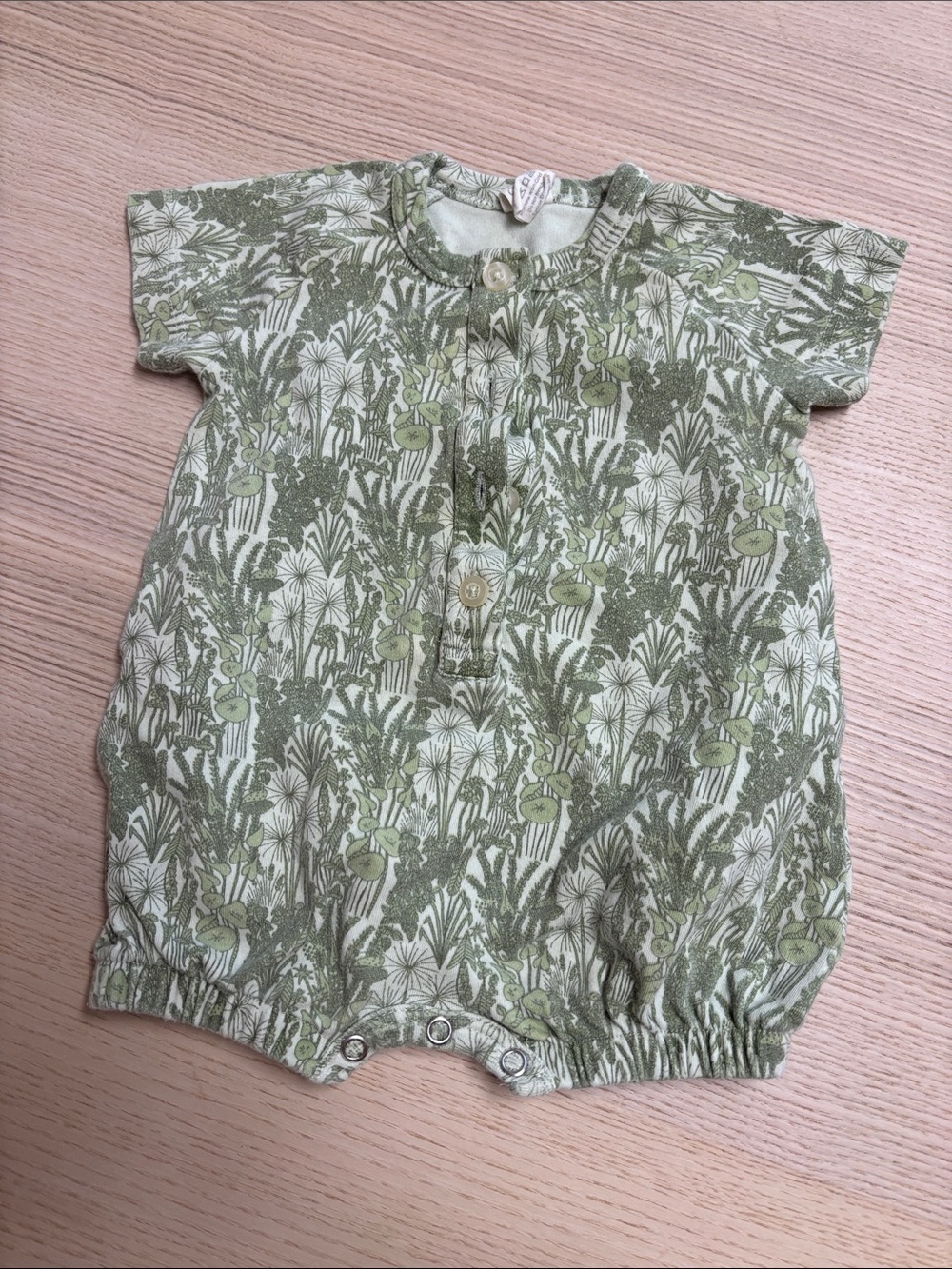 kate quinn Olive Green Floral Short-Sleeve Baby Romper